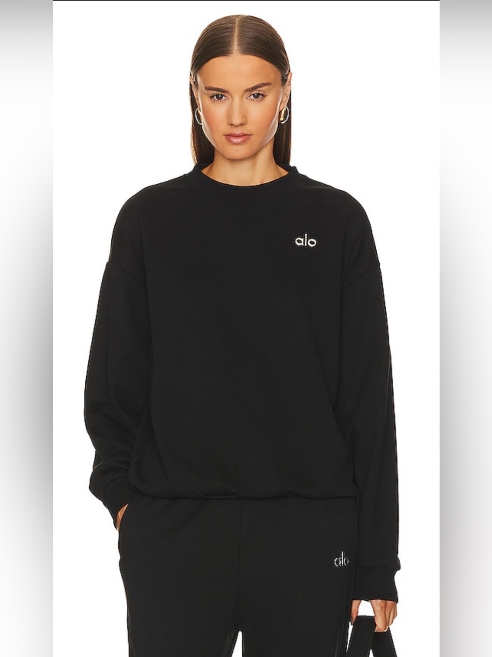 Alo Yoga Accolade Crew Neck Pullover Black Oversized Sweatshirt S